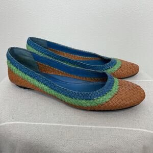 Women’s Calonge Hand Woven Slip On Leather Flats Blue Green Brown EU 38 / US 7.5
